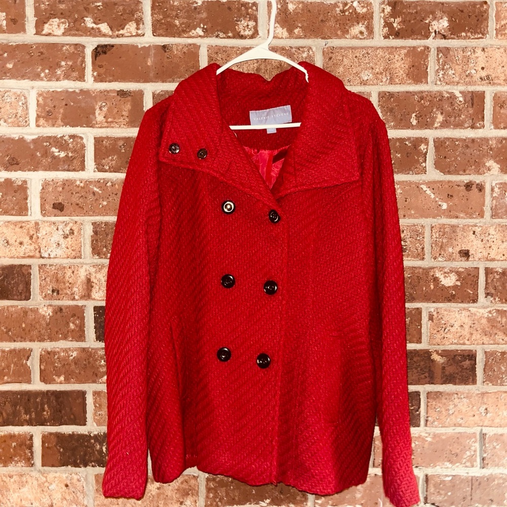 Valerie Stephens Red Pea Coat Size Large